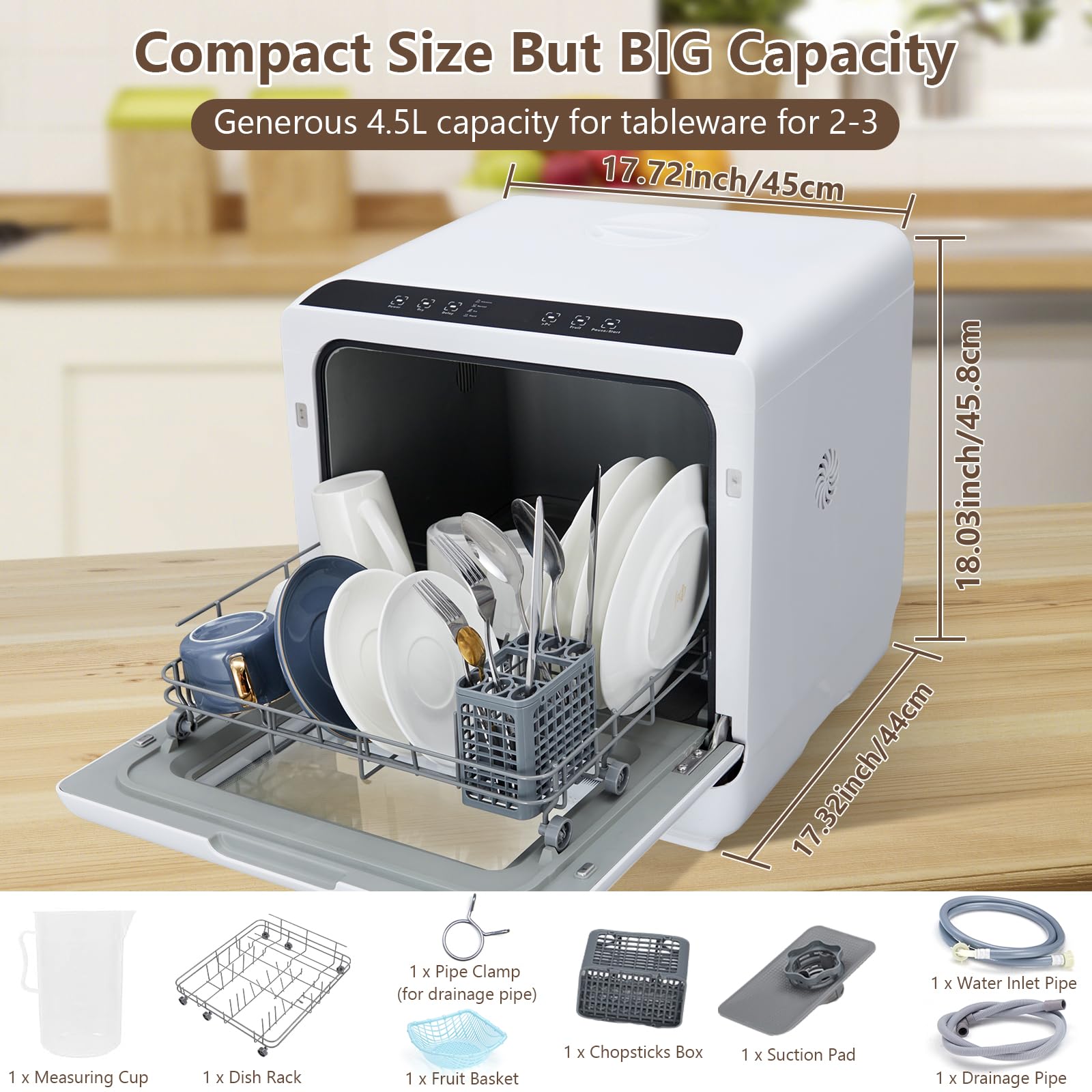 Countertop Dishwasher, Portable Mini Dishwasher with 5 Washing Programs & 5-Liter Built-in Water Tank, Compact Dishwasher Glass Door, No Hookup Needed, Air-Dry Function, Dishwasher for Apartment, RV