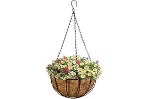 Kingbuy 12 Inch Metal Hanging Basket with Coconut Liner Wire Planter Plant Holder Watering Flower Baskets Pot Hanger Garden Decoration for Indoor Outdoor