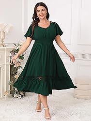 HICISI Plus Size Summer Dress V Neck Smocked High