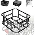 PIREKZUNT Bike Basket Rear, Bicycle Basket Rear with Liner,Waterproof Cover,Cargo Net Large Rear Removable Metal Bike Basket, Heavy Duty Bicycle Rear Basket for Most Bikes and E-Bike