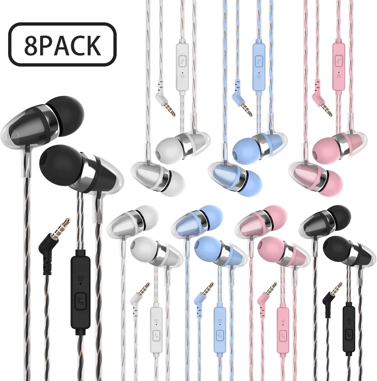 MUNSKT Color Headphones Heavy bass Earphone in Ear Headphones Headphones with Microphone Mobile Phone Earphone Wired Earphone 3.5mm Headphones (Mixed Color 8pack)