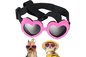 IKUSO Small Breed Dog Sunglasses, UV Protection with Adjustable Strap, Heart-Shaped Goggles for Waterproof, Windproof, Anti-F