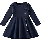 SOLY HUX Toddler Girl's Fall Dresses Long Sleeve Crew Neck Button A Line Flared Short Dress