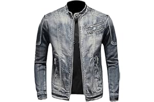 Jean Jacket for Men Slim Fit Vintage Washed Denim Jacket Coat Long Sleeve Teen Boys Hip Hop Rock Motorcycle Jackets