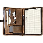 Carpetene Genuine Leather Portfolio, Professional Padfolio Binder Organizer with Zipper, Stylish Brown Cowhide Padfolio for Men Women, Leather Folio Folder for Business, Legal A4/Pad Holder Compatible