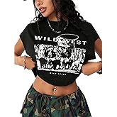 Hilinker Women's Graphic Cap Sleeve Crop Tops Cute Summer Loose Fit Crew Neck T Shirts