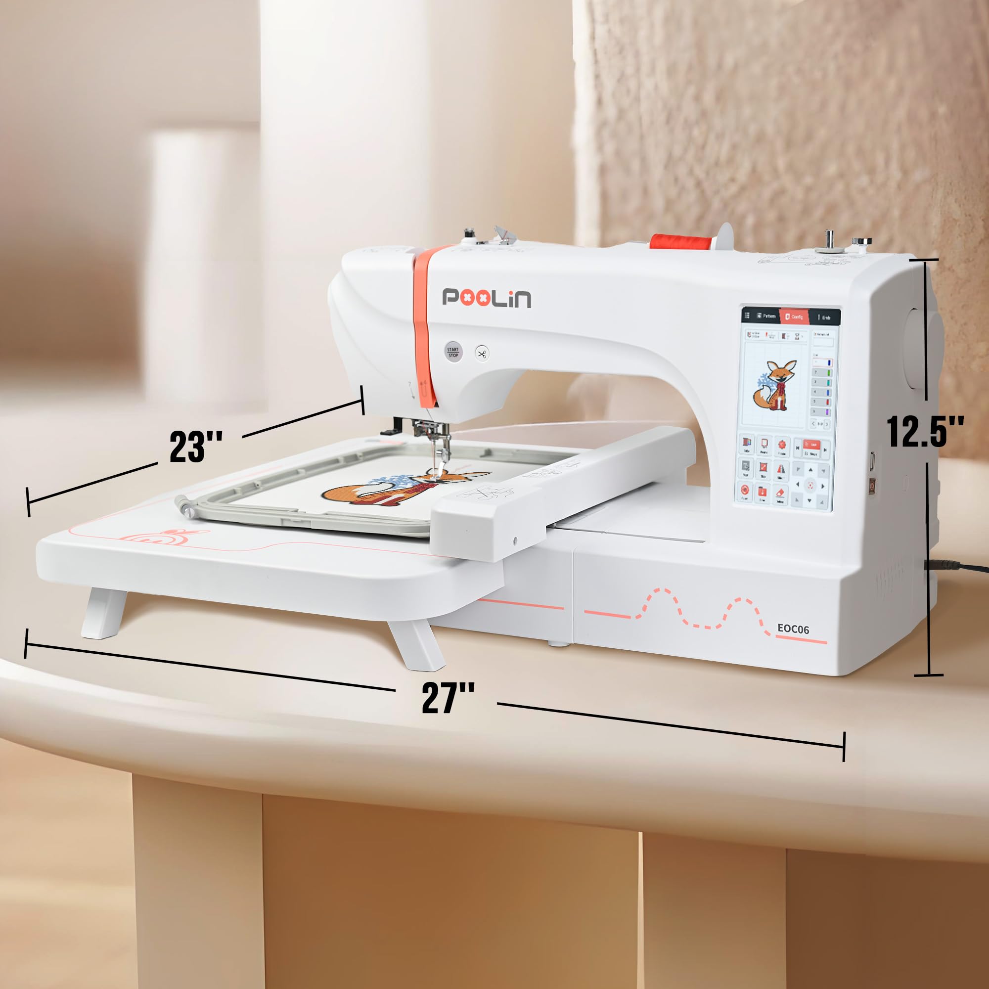 POOLIN EOC06 Embroidery Machine,7.9x11 Inch Large Hoop,Computerized Home Embroidery Machine for Beginners, 7 Inch Touchscreen,200 Patterns,USB & WiFi,Includes Hoops and Stabilizer,Perfect Gifts