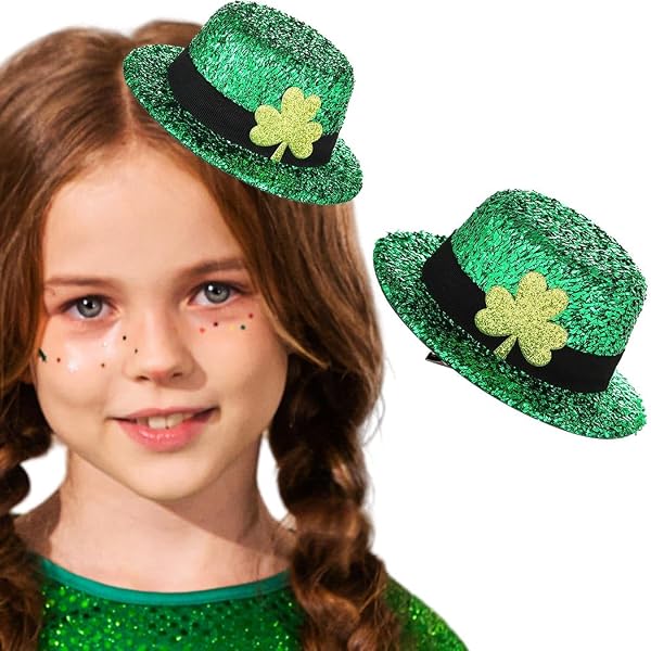 7183 St. Patrick\'s Day Hat Hair Clip Saint Green Pins Costume St Patricks Day Green Top Hat,Hat Hair Clips, St. Patricks  main image 2