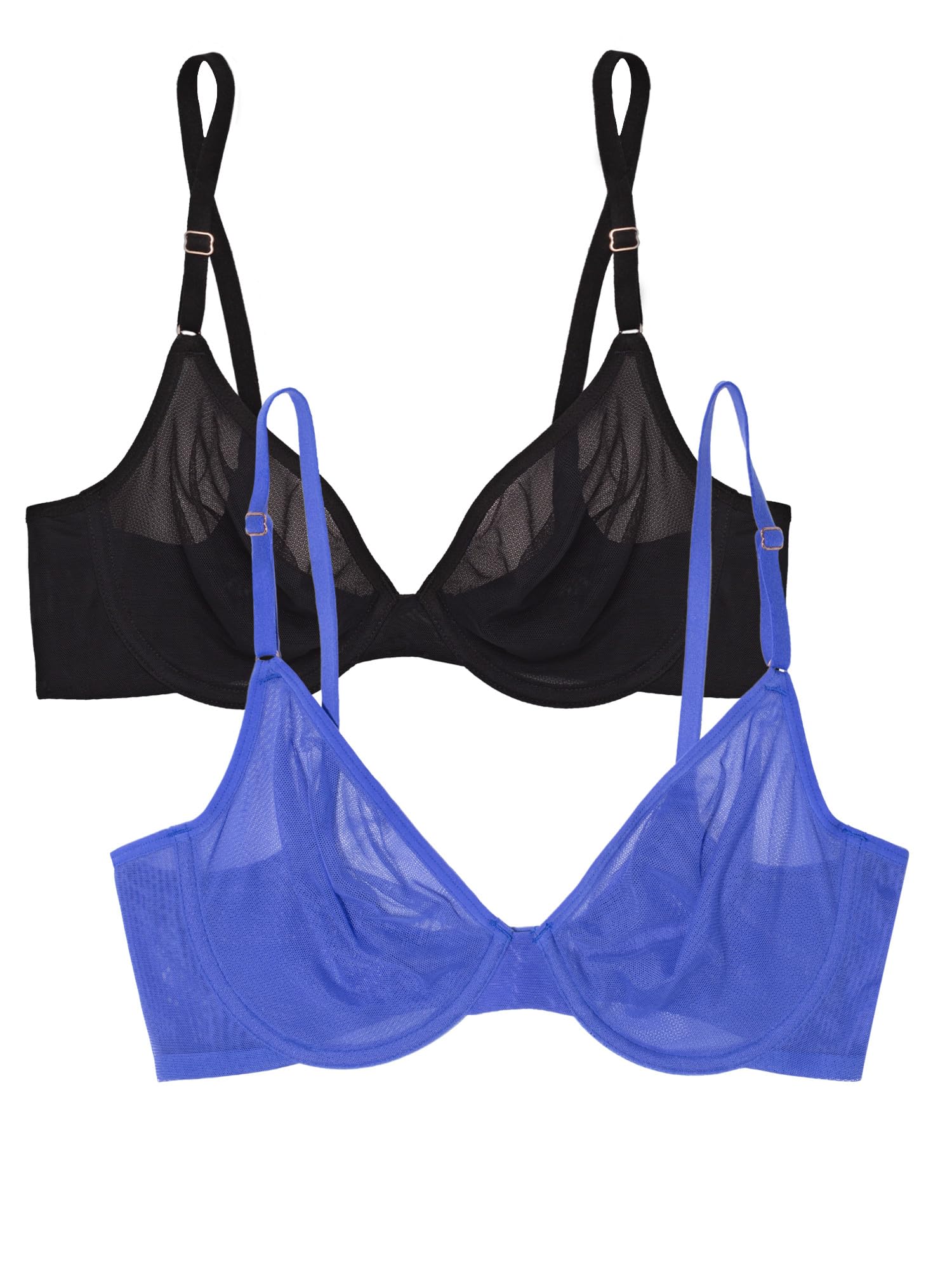 Photo 1 of Smart & Sexy Women's Sheer Mesh Demi Underwire Bra, Dazzling Blue/Black Hue, 34DDD