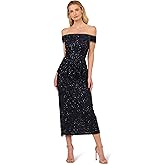 Adrianna Papell Womens Bead Mesh Peplum Dress