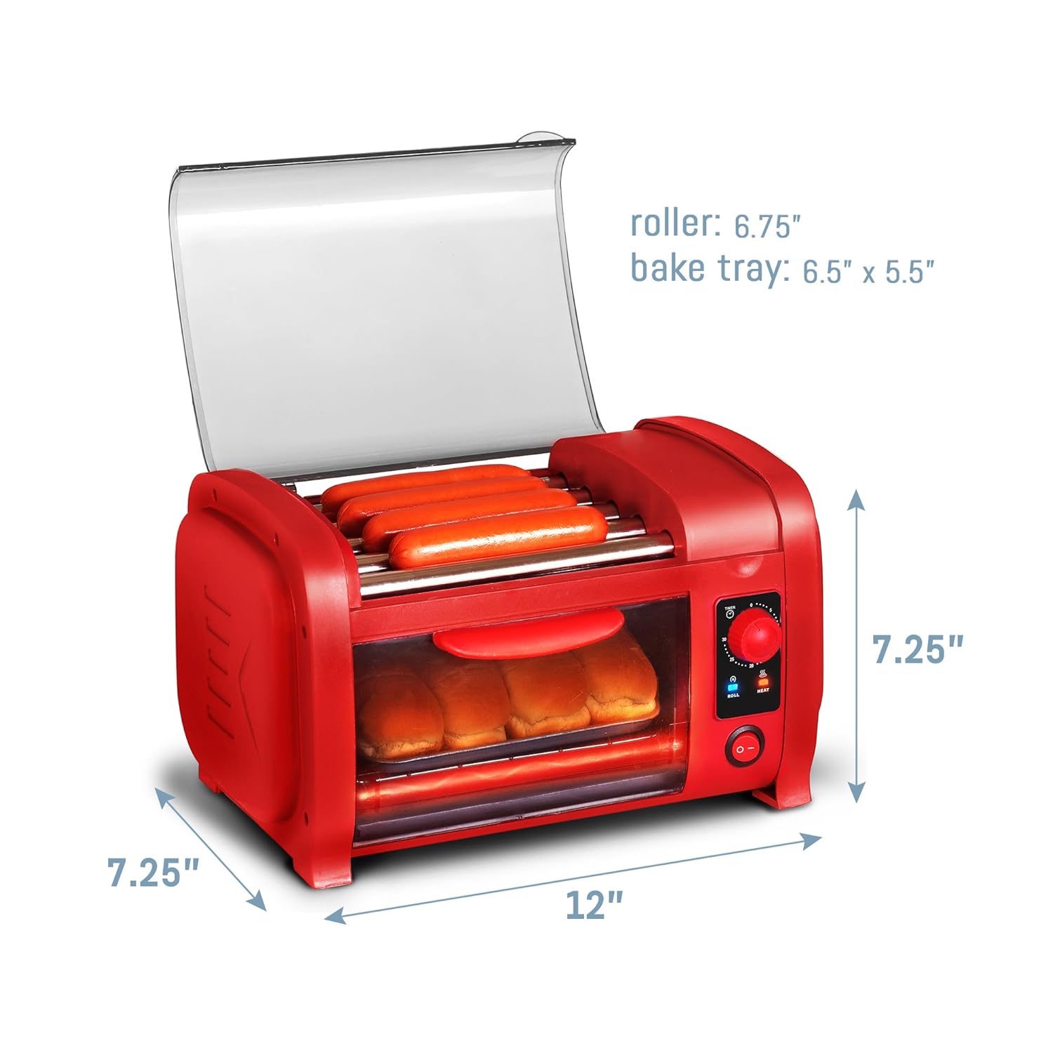 Red Elite Cuisine EHD051R Hot Dog Toaster Oven 4 Bun Capacity 30Min