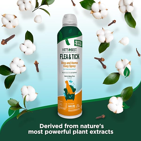 VET’S BEST NATURAL FLEA AND TICK EASY SPRAY FOR DOGS – COTTON SPICE SCENT – NATURAL FLEA & TICK PREVENTION – KILLS PESTS ON CONTACT – PLANT-BASED FORMULA – MADE IN USA – 14 OZ