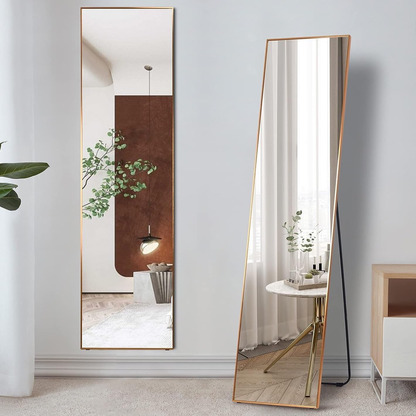 Mirrors - LVSOMT Full Length Floor Mirror, Free Standing Body Mirror, Wall Mounted Hanging Mirror, Large Dressing Mirror, Leaning Against Wall Mirror, Big Mirror for Bedroom Living Room Locker Room, 63
