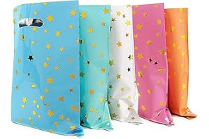 SAIZONE 25pcs Party Favors Bags,Birthday Goodie Candy Bags,Goodie Bags for Kids Birthday Party,Loot Bags for Kids Birthday Party with Star Pattern,5 Colors