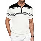 KUYIGO Men's Knit Polo Shirts Short Sleeve Striped Golf Polo Shirts Lightweight Casual Collared T Shirt