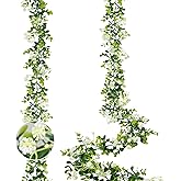 HIAGROW 6FT Eucalyptus Garland with Flowers, 2 Pack Artificial Greenery Garland Hanging Spring Eucalyptus Garland Suitable for Table Wedding Backdrop Arch Wall Party UV Protected Indoor Outdoor Decor