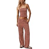 MSBESYOR Women Sailor Tube Top Set 2 Piece Outfits Striped Strapless Bandeau Low Waist Wide-Leg Pants Lounge Sets