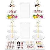 Hoedia 10 Pcs Cake Stand, Plastic Dessert Table Display Set, 4 Pcs 3 Tier Cupcake Stand Tower Holder and 6 Pcs Serving Tray for Tea Party Baby Shower Decorations