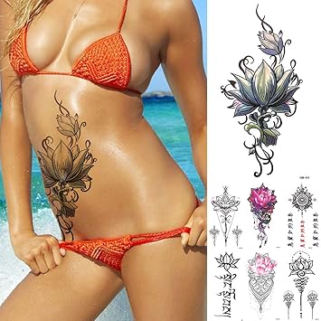 7pcs Wasserdicht Temporare Tattoo Aufkleber Sanskrit Lotus Flash Tattoos Blumen Rose Spitze Totem Kunst Arm Gefalschte Tattoo Frauen Manner Amazon De Beauty