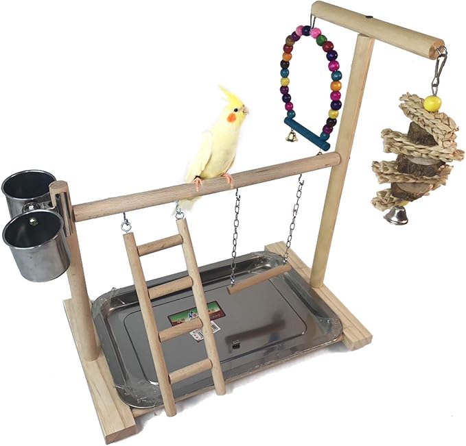 Hamiledyi Bird Playground Parrots Play Stand Wooden Parrot
