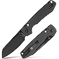 Vosteed EDC Knife, Lightweight Folding Pocket knife with Clip for Men and Women, Crossbar Lock Knife with 3.25" Sandvik 14C28N Steel Cleaver Blade, Micarta Handle for Camping, Hiking - Raccoon