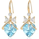 Austrian Crystal Bowknot Heart Drop Dangle Earrings for Women Fashion 14K Gold Plated Hypoallergenic Jewelry