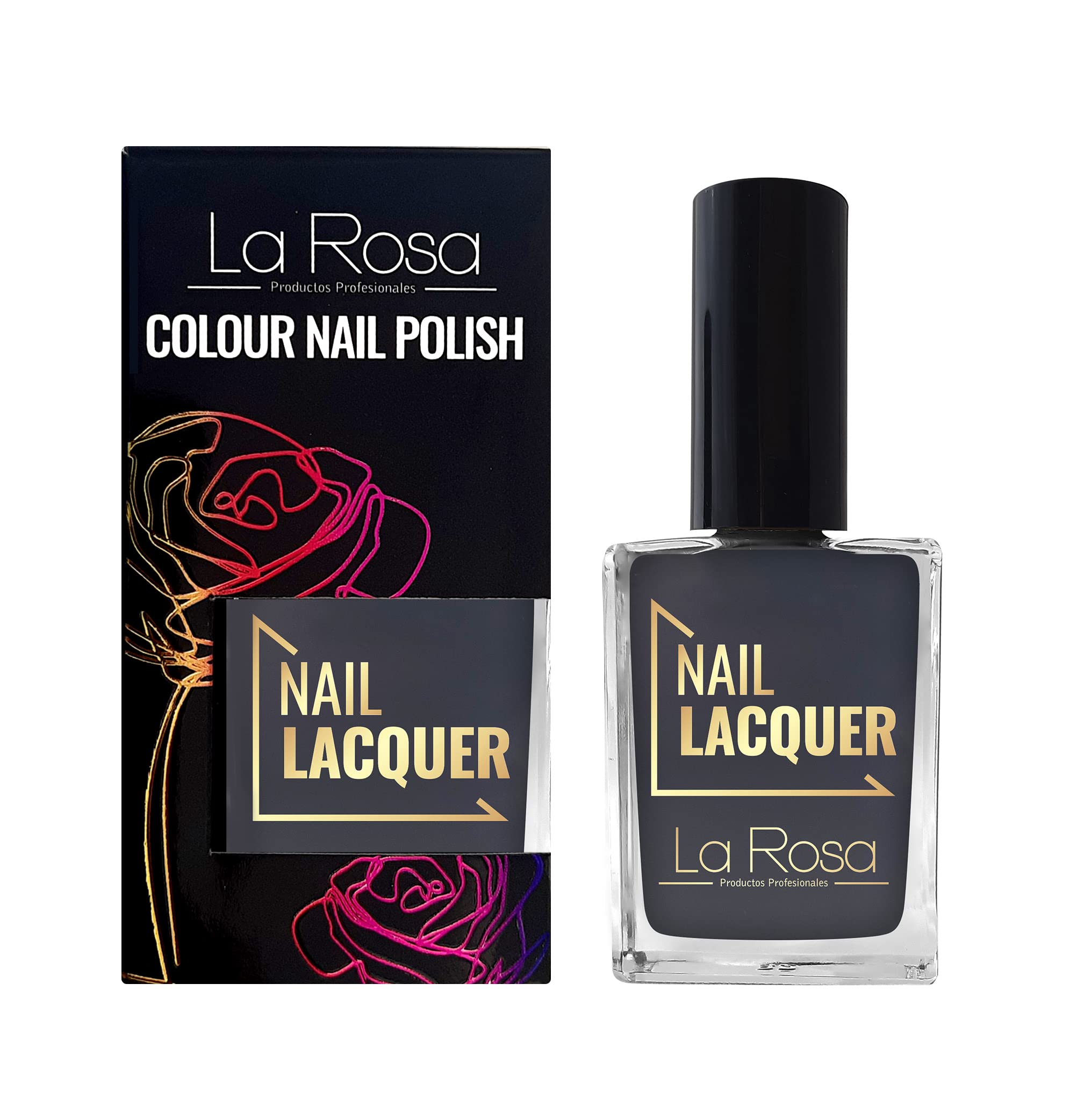LaRosa Nail Polish - Energetic Colour with Proper Coverage - Durable Formula - Good Consistency - Easy Application with Well Shaped Brush - Grey 15 ml