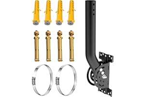 EOQO Heavy Duty Pivot Antenna Mount Bracket, J-Pipe Solid Mast (1.38'' x 12'' Pole) for Wall, Eave or Roof Mounting, Compatible with Outdoor TV Antennas, WiFi Extender, Weather Stations, Starlink