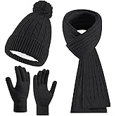 Women's Beanie Hat Scarf Gloves Set Winter Knit Warm Hat, Long Soft Scarf & Touchscreen Gloves for Cold Weather for Outdoor