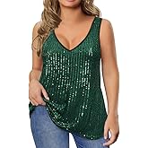 RITERA Plus Size Sequin Tank Tops for Women Sexy V/U Neck Sparkle Top Glitter Sleeveless Outfit Shimmer Camisole XL-5XL