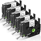 Anycolor TZe-241 TZ Tape 18mm Laminated White Replacement for Brother P Touch 3/4'' (0.7") Label Maker Tape TZe241 for Brother Ptouch PT-D400 D410 D600 D610BT D460BT Refills, 5-Pack