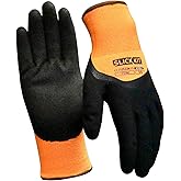 SLICK KIT Winter Work Gloves for Men and Women, Waterproof & Insulated Freezer Gloves with Sandy Nitrile Coating, Super Grip for Cold Weather, Heavy Duty, Orange, 1 Pair (Large/10)