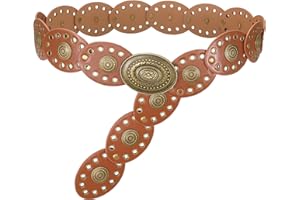 LEACOOLKEY Women Wide Western Belts for Dress Vintage Disc Belts Cowgirl Leather Waist Belts Country Style Accessory