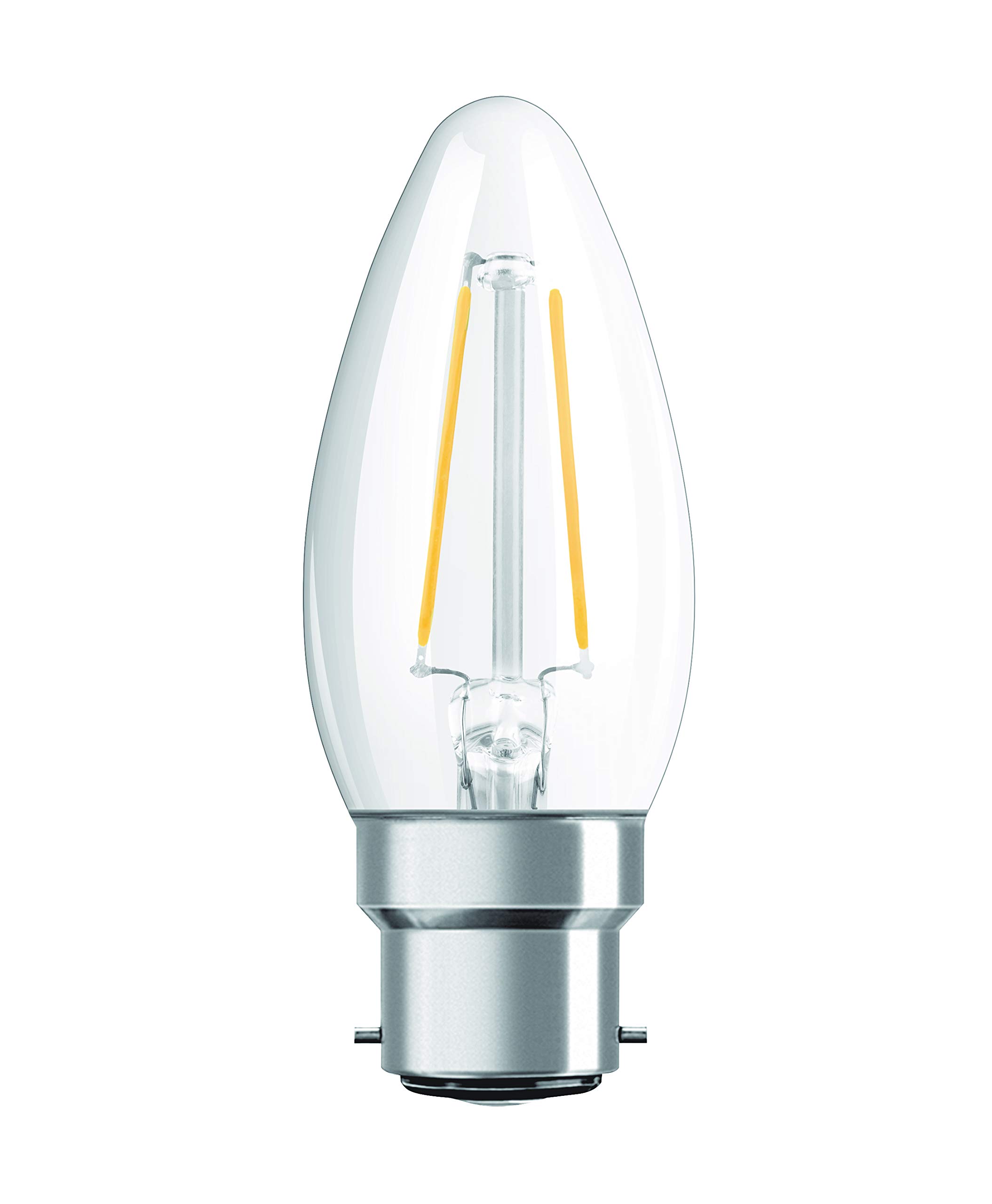 OSRAM LED Retrofit Classic B/LED lamp, Classic mini Candle Shape: B22d, 2.10 W, 220…240 V, 25 W Replacement, Clear, Warm White, 2700 K, 1pack