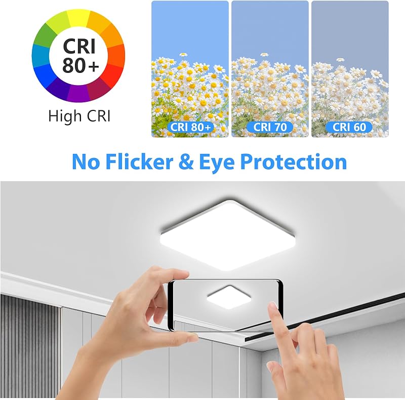 OUILA LED Lâmpada de teto, 20W 2000LM 6500K Lâmpadas de teto, IP44 Cold White Square Ultra fino LED luz de teto para sala de estar banheiro varanda quarto corredor cozinha