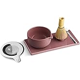 Fellow Matcha Set, 6-Piece Ceramic Matcha Bowl Kit with Display Tray | Bamboo Whisk with Stand, Steel Sifter and Spoon, Pour Spout Bowl, Dishwasher Safe, for Home and Ceremony, Desert Rose