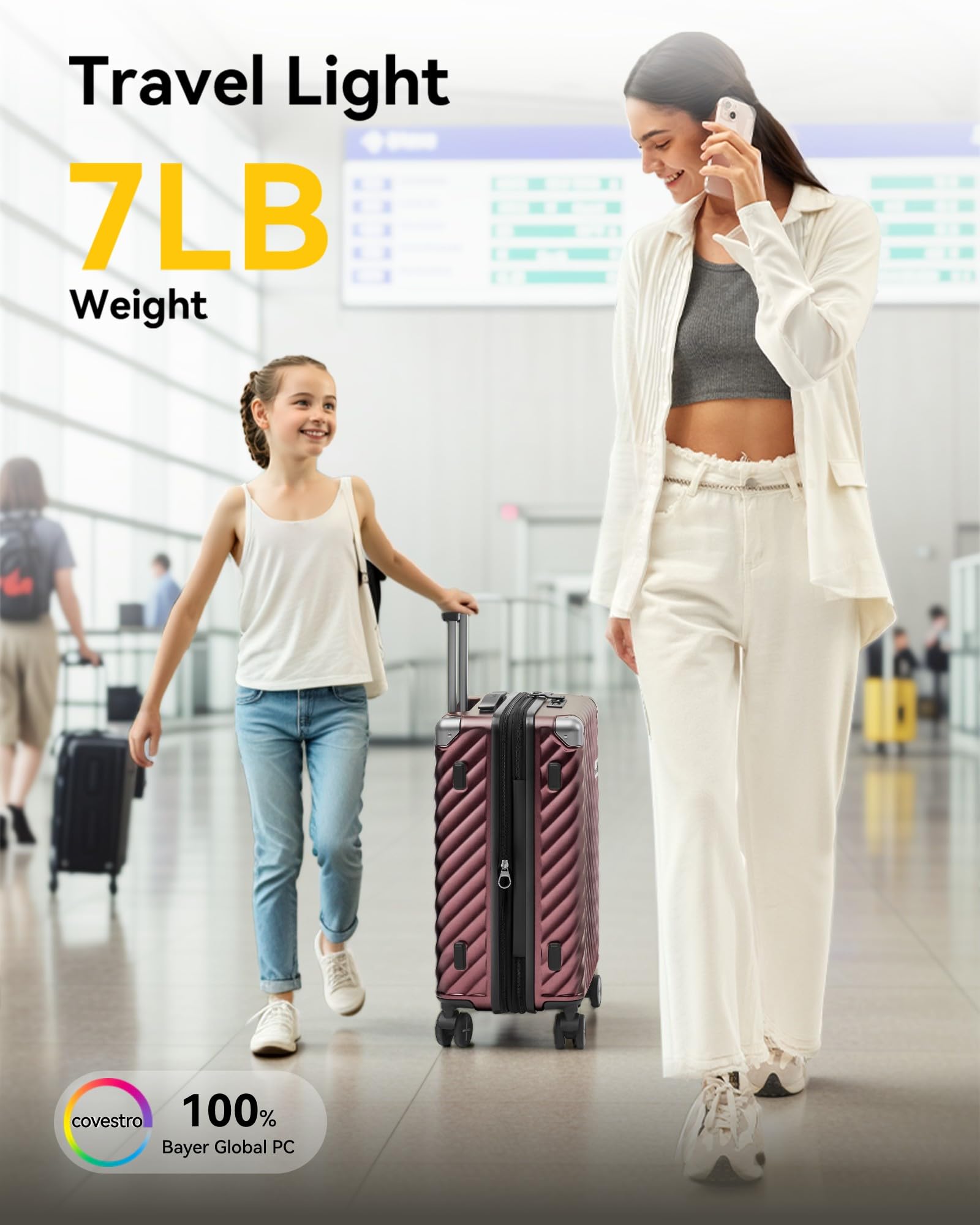 LUGGEX Luggage with 8 Spinner Wheels - Polycarbonate Expandable Hardside Suitcase, Checked-Large 28-Inch, Champagne