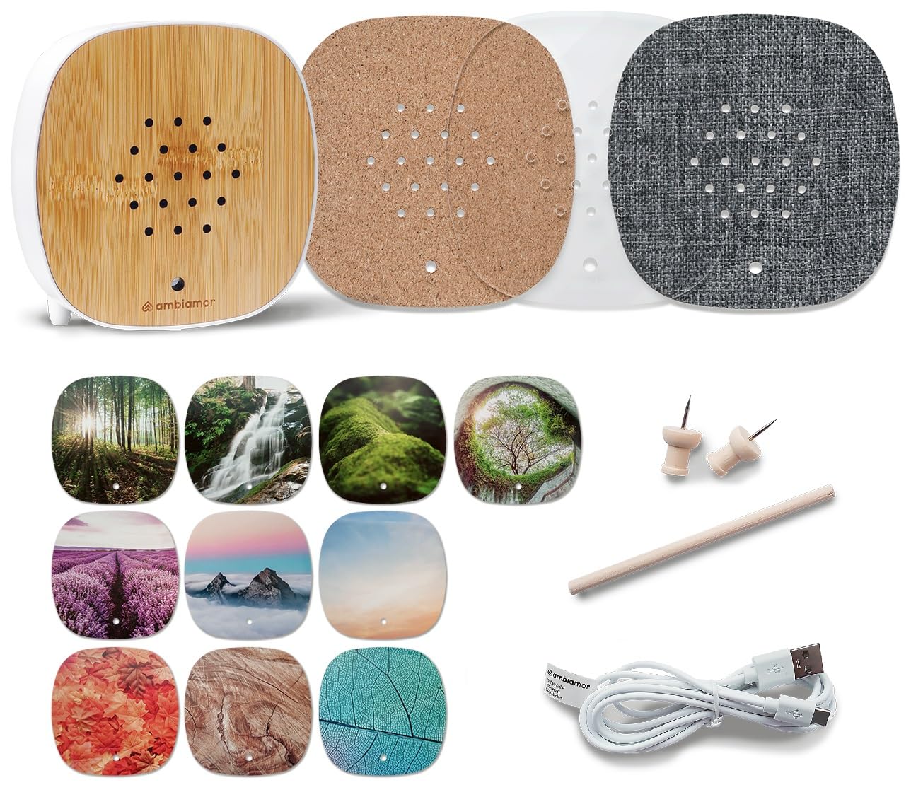 ambiamor Bird Singing Motion Sensor Box Rechargeable with 3 Removable Covers, 13+ Styles and 2 Sound Tracks, Bird Song & Forest Source