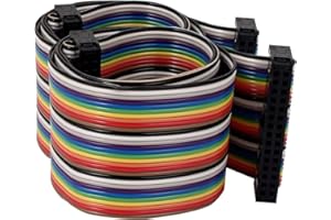 uxcell Connector IDC Flat Rainbow Color Ribbon Cable, F/F, 50 cm, 30 Pin, 30 Way for DIY, 2 Pieces
