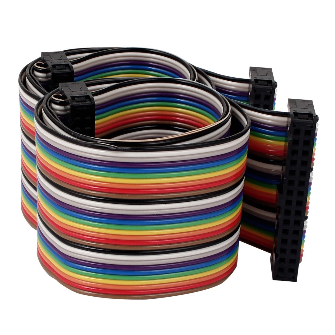 sourcingmap 50cm 30 Pin 30 Way F/F Connector IDC Flat Rainbow Ribbon Cable 2pcs