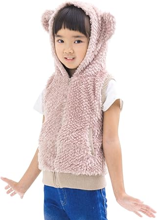 Amazon Smileまーけっと くま 着ぐるみ 動物 女の子 もこもこベスト 赤ちゃん ベビー 子供 子供服 防寒着 ボア モコモコ ギフト ピンク 90cm おもちゃ おもちゃ