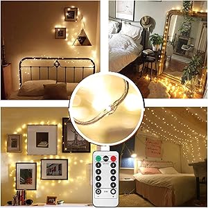 echosari Full Waterproof Micro Led String Lights with Remote on 33ft Clear Soft String, 100LED 8 Modes, Dimmable UL Certified Plug in Christmas Outdoor Indoor Fairy Lights (Warm White)