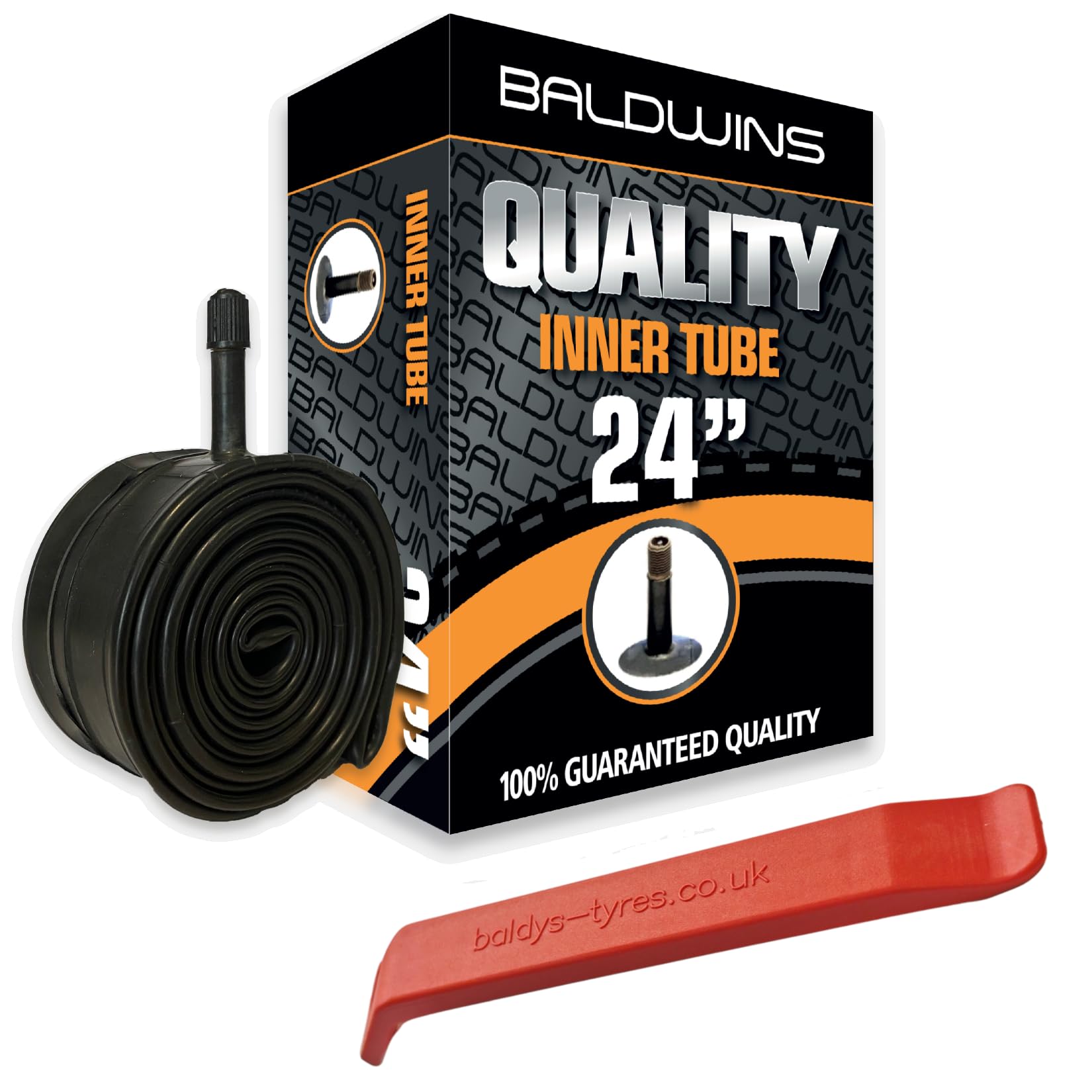 Baldwins Bike Inner Tube 24 x 1.75 to 2.125 Schrader Valve & BALDY'S TYRE LEVER