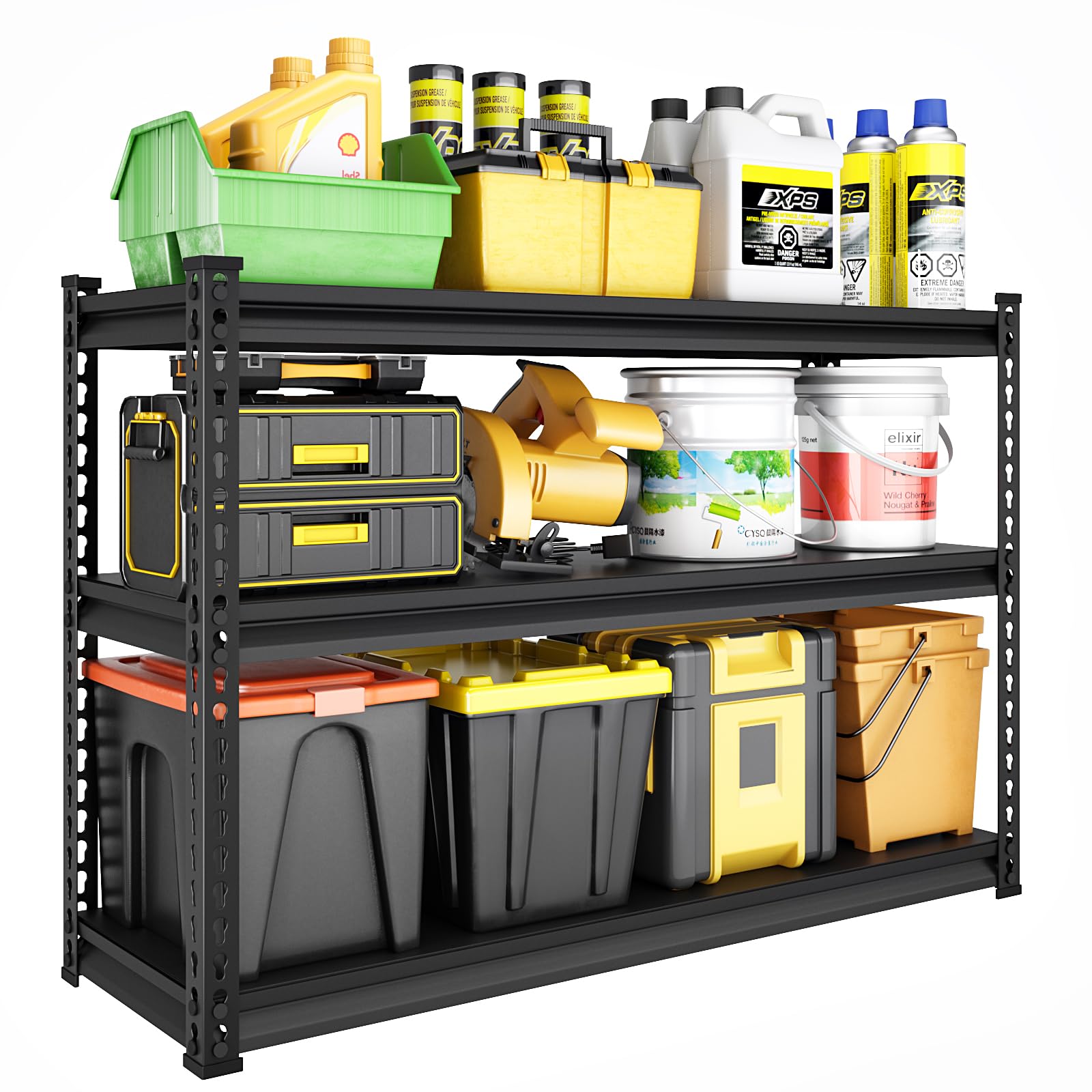 Photo 1 of SDXYSTCE 48" W Garage Shelving Heavy Duty, 1500LBS Loads Adjustable Garage Storage Shelves, 3-Tier Metal Shelving Units and Storage Racks, Industrial Utility Shelf,48" Wx18 Dx39 H, Black