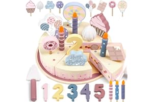 AIRLAB Wooden Birthday Party Cake Play Food Sets for Toddler 2 3 4 5 Year Old Girls Boys Kids Kitchen Accessories Pretend Play Toy Gift Educational Toys