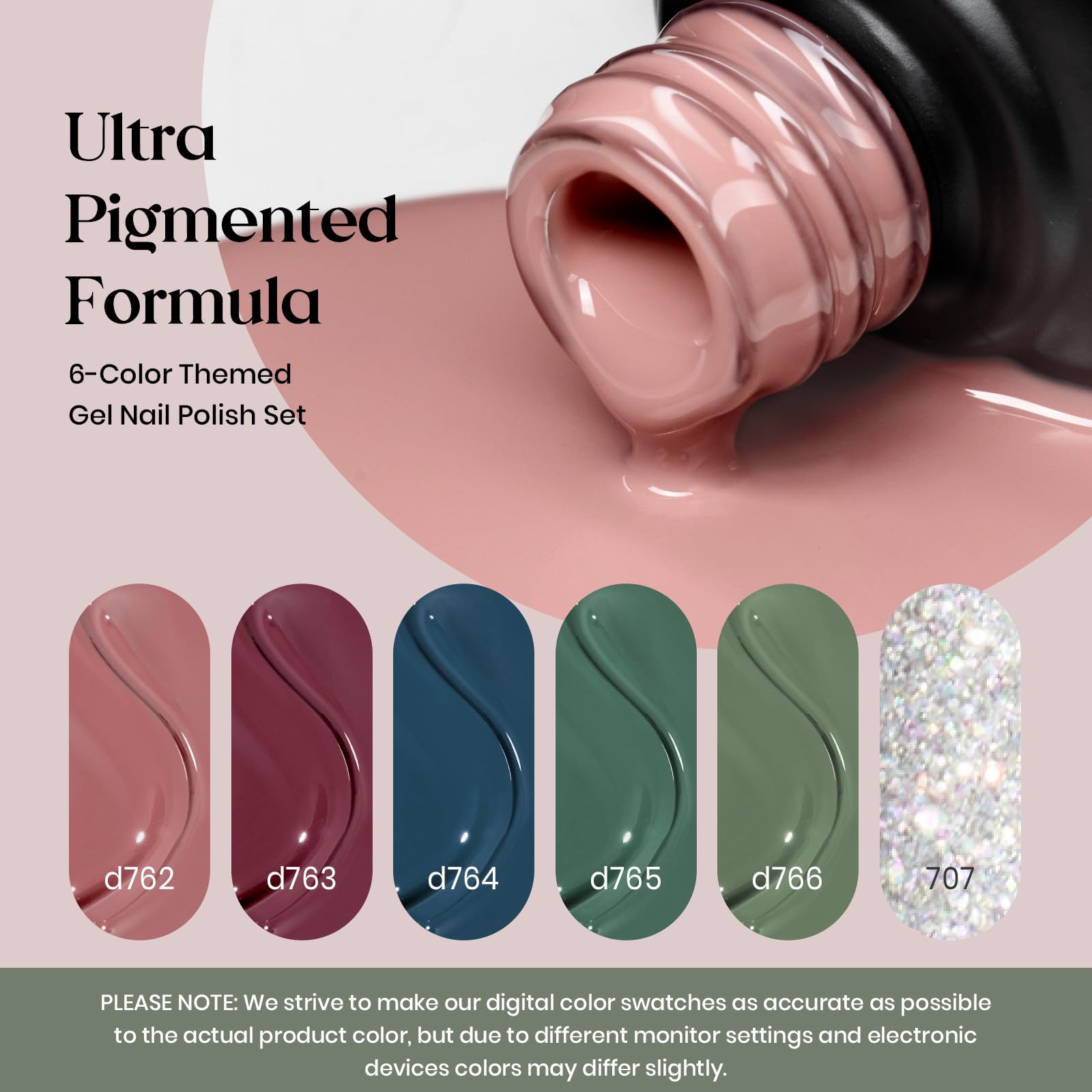 Beetles Gel Nail Polish Set 6 Colors Nude Green Blue Burgundy Purple Gel Nail Polish Kit Glitter Gel Nail Polish Soak Off Uv Lamp Salon Nail Art Design for Women - Image 3