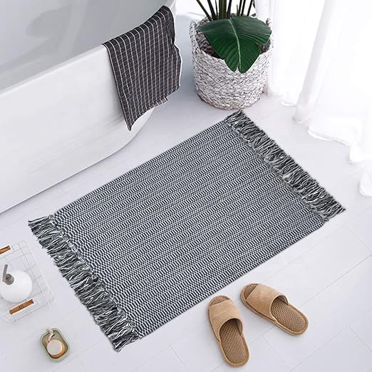 Amazon Com Boho Small Bathroom Rugs Tassel Cotton Woven Kitchen Rug Bath Mat Gray Farmhouse Gray Washable Fringe Cute Bedroom Entry Door Way Modern Rug 2 X3 Kitchen Dining