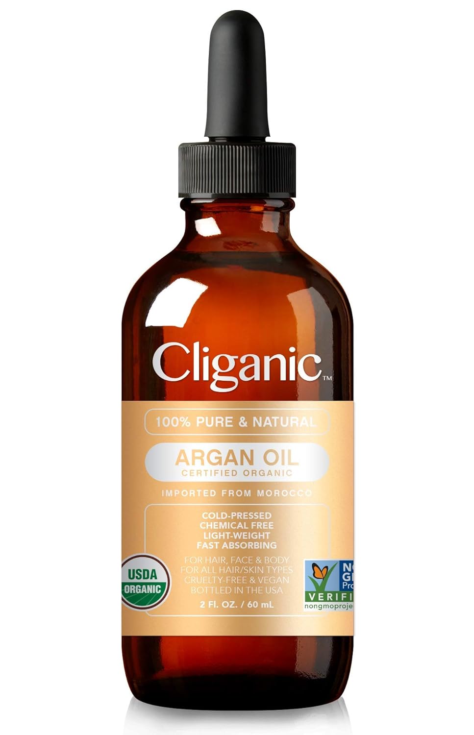 Cliganic Organic Argan Oil, 100% Pure | for Hair, Face & Skin | Cold Pressed Carrier Oil, Imported from Morocco : Beauty