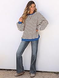 UEU Women Oversized Striped Sweatshirt Color Block