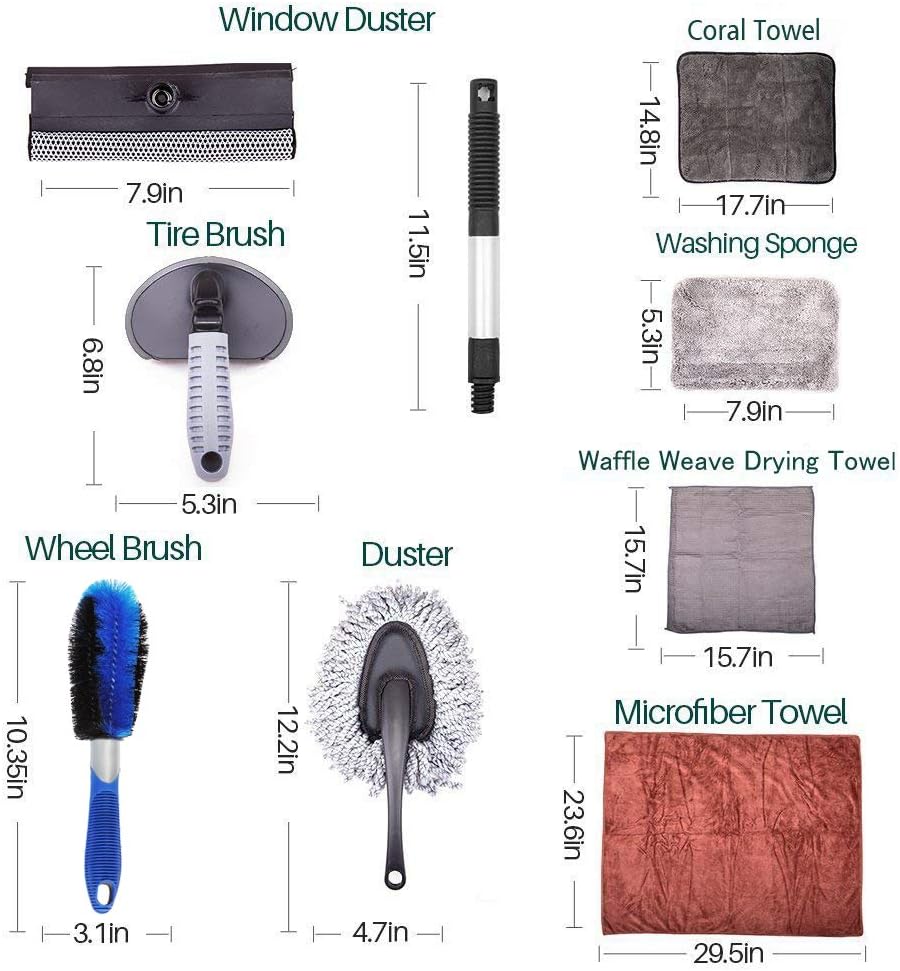 Mofeez 9pcs Car Cleaning Tools Kit with Blow Box Car Tire Brush Wash Mitt Sponge Wax Applicator Microfiber Cloths Window Water Blade Brush: Home & Kitchen